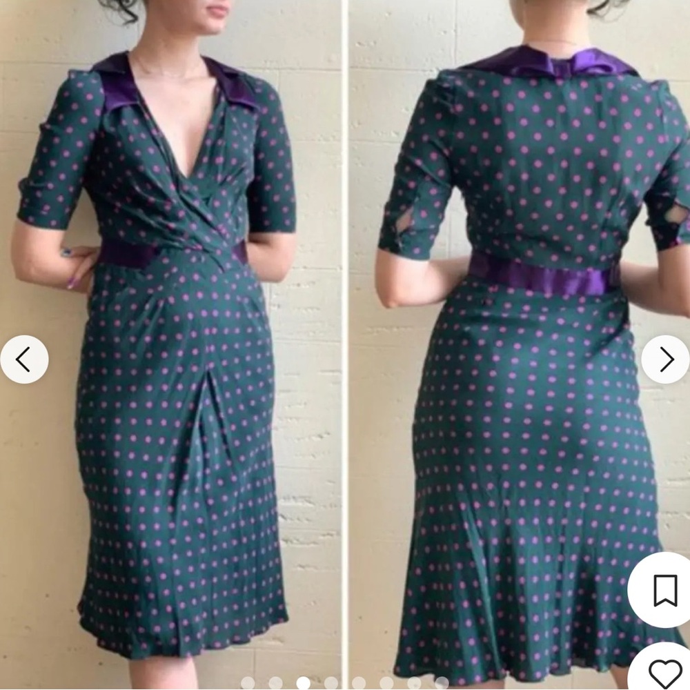 Rare Vintage Moschino Silk Polka Dot Retro Dress sz 12 - Picture 5 of 16